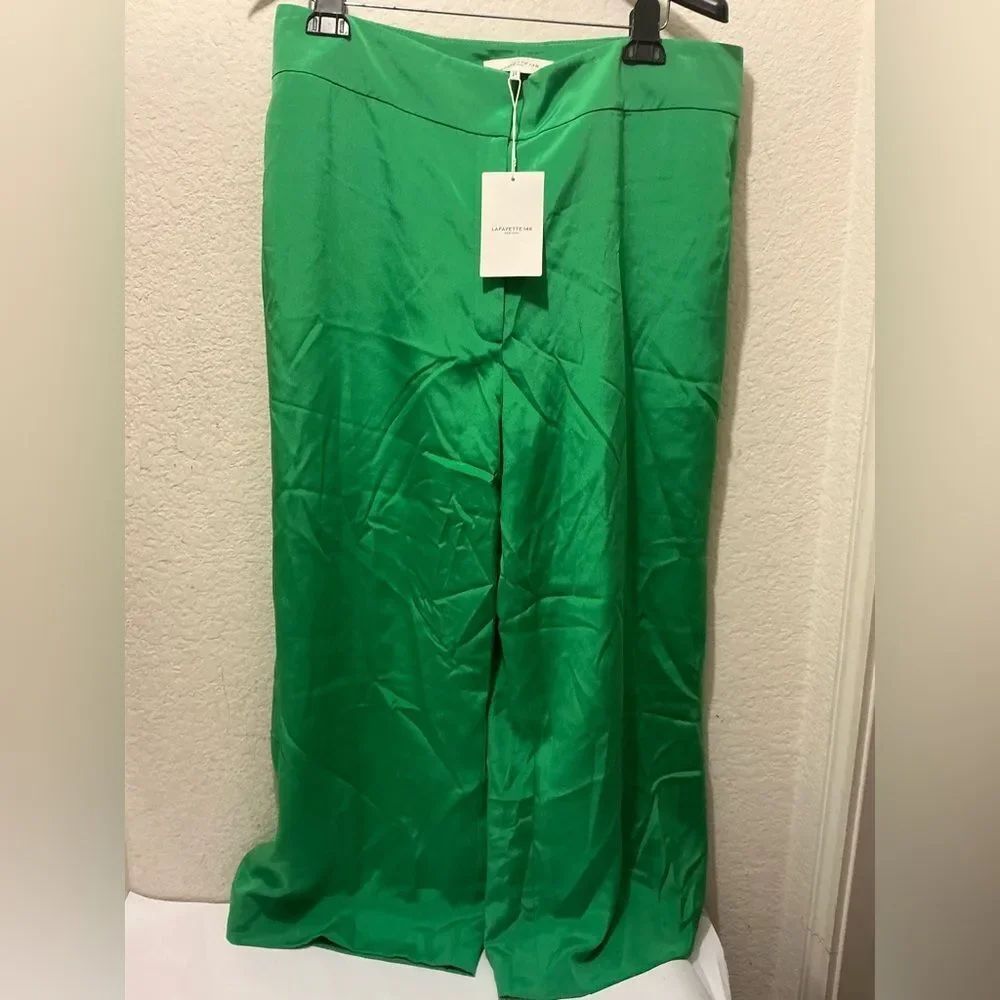 NWT - $898 Lafayette 148 New York green cropped pants wide leg size 14